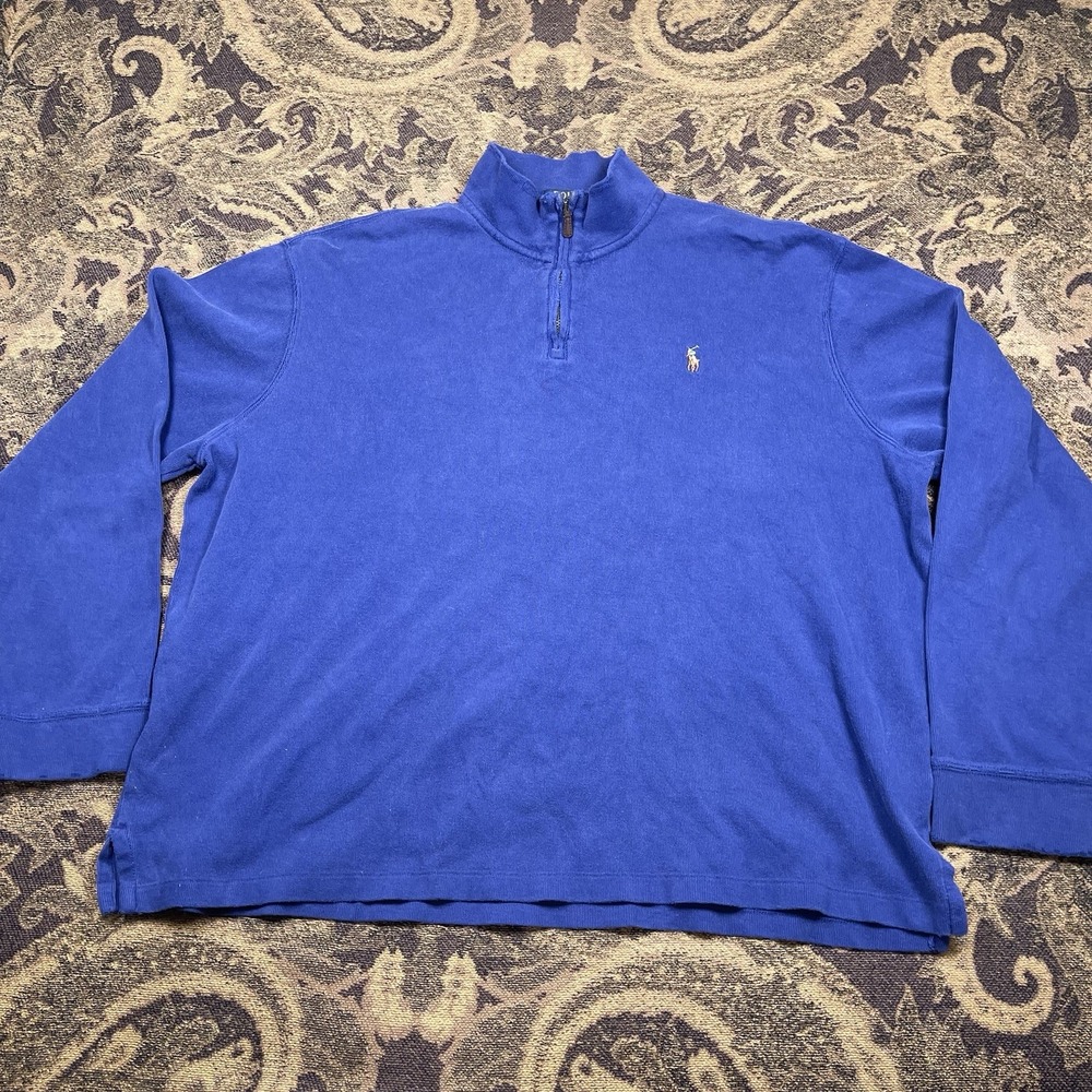 Polo Ralph Lauren Men's Blue Estate-Rib 1/4-Zip Pullover Sweatshirt Size XL